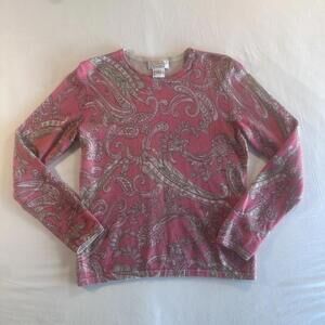 Talbots Womens Pink Paisley Silk Cashmere Blend Long Sleeve Sweater Sz Petite S